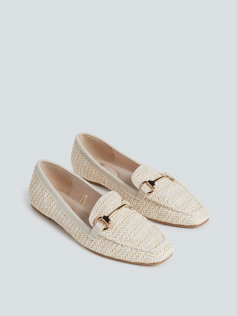 LUNA BLU Beige Weave Textured Loafers